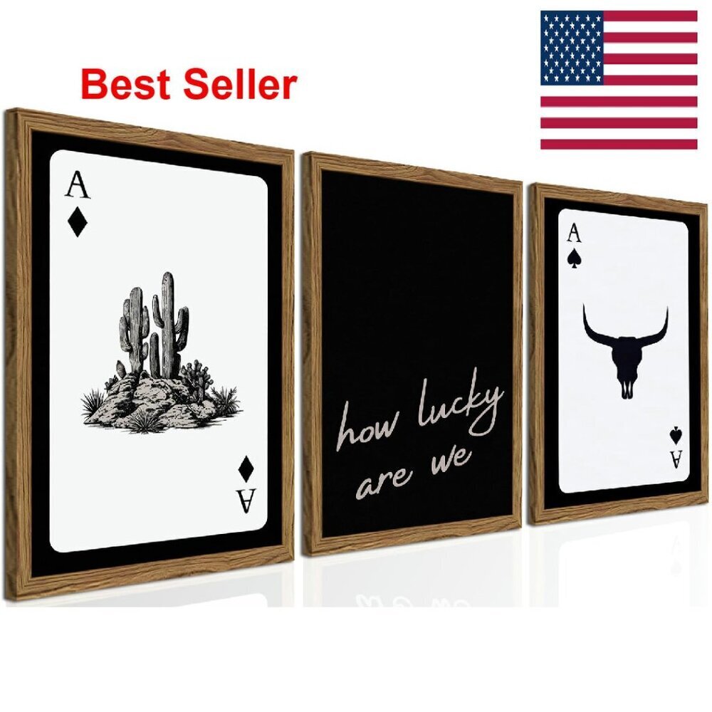 Western Wall Art Set Of 3 Canvas Prints Wood Framed Rustic Decor